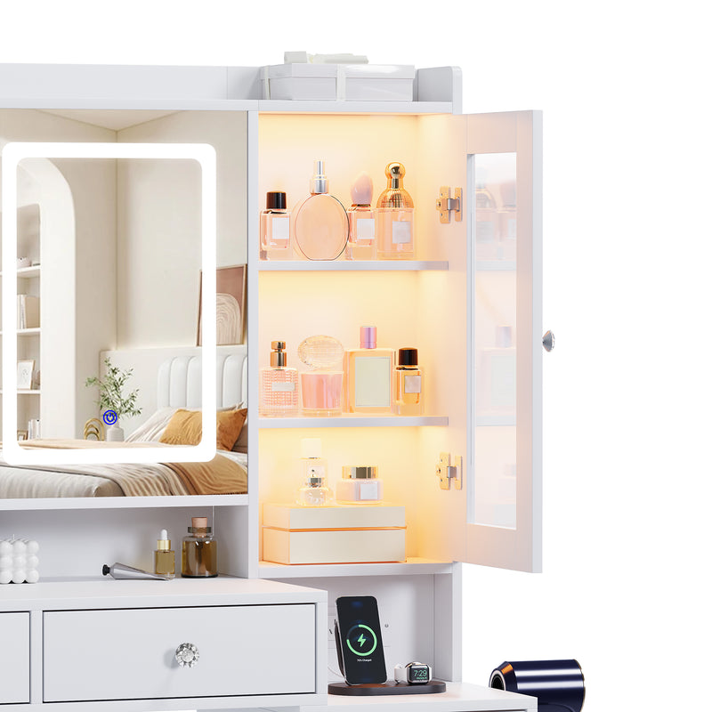 Advwin Dressing Table Vanity Desk w/ Mirror RGB Cabinet