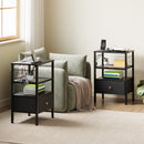 Advwin LED Bedside Tables with Fabric Drawer Set of 2