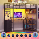 Advwin LED Loft Bed Frame w/ L-Shaped Desk & Charging Station