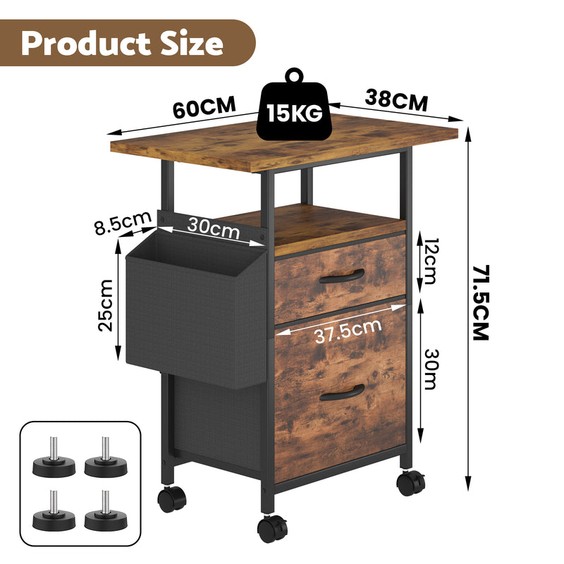 Advwin Mobile File Cabinet with 2 Drawers & Side Bag