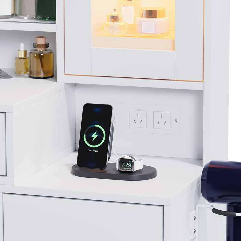 Advwin Dressing Table Vanity Desk w/ Mirror RGB Cabinet