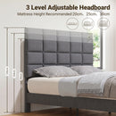 Advwin Linen Upholstered Bed Frame w/ Adjustable Headboard