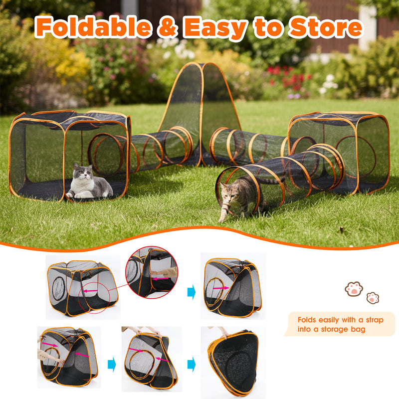 Advwin 6-in-1 Outdoor Cat Enclosure with Playhouse & Tents