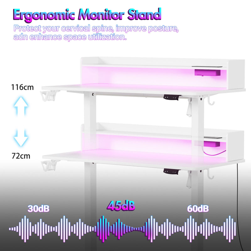 Advwin LED RGB Light Electric Standing Desk White