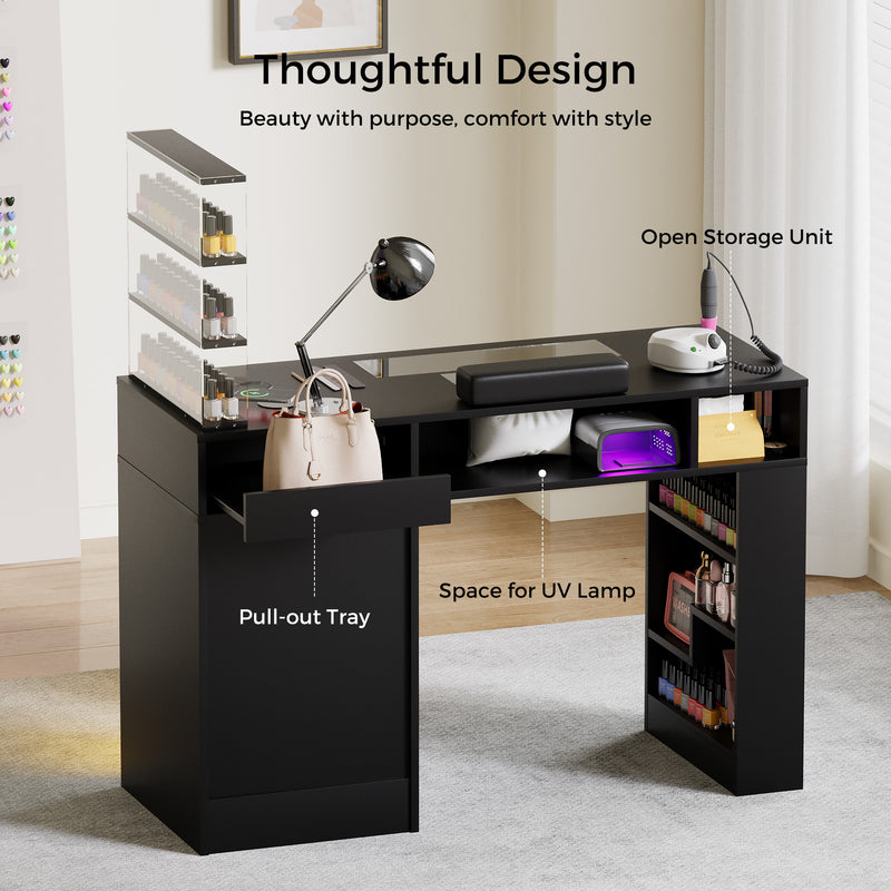 Advwin Manicure Table w/Glass Top Drawer Dust Collector