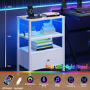 Advwin LED Bedside Tables with Fabric Drawer Set of 2