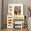 Advwin Dressing Table Stool Set with Glass Drawer