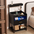 Advwin Bedside Table with Charging Station LED Lights