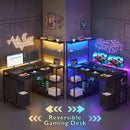 Advwin L Shaped Reversible Computer Desk with LED Lights