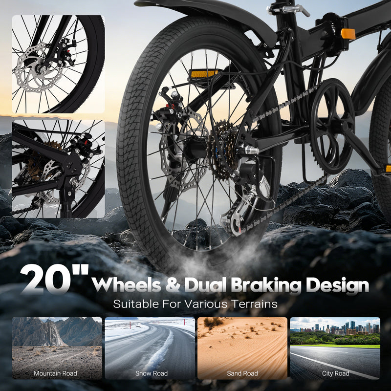 Advwin 20" Folding Bicycle with 6-Speed Dual Brake System