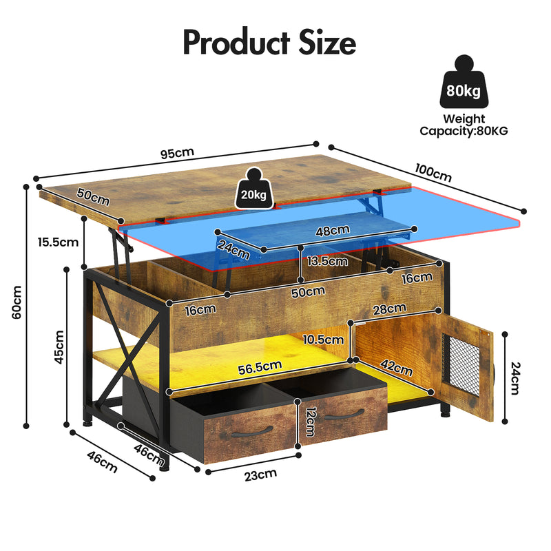 Advwin 4-in-1 LED Lift Top Coffee Table