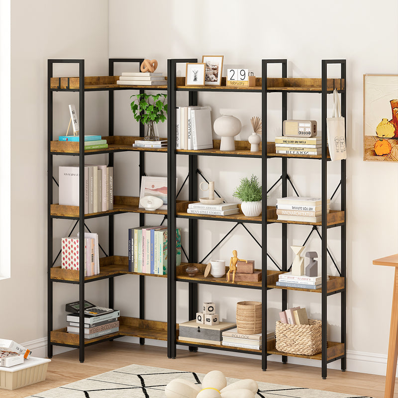 Advwin 5-Tier Corner Bookshelf Convertible L Shaped Bookcase