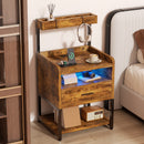 Advwin Bedside Table with Charging Station LED Lights