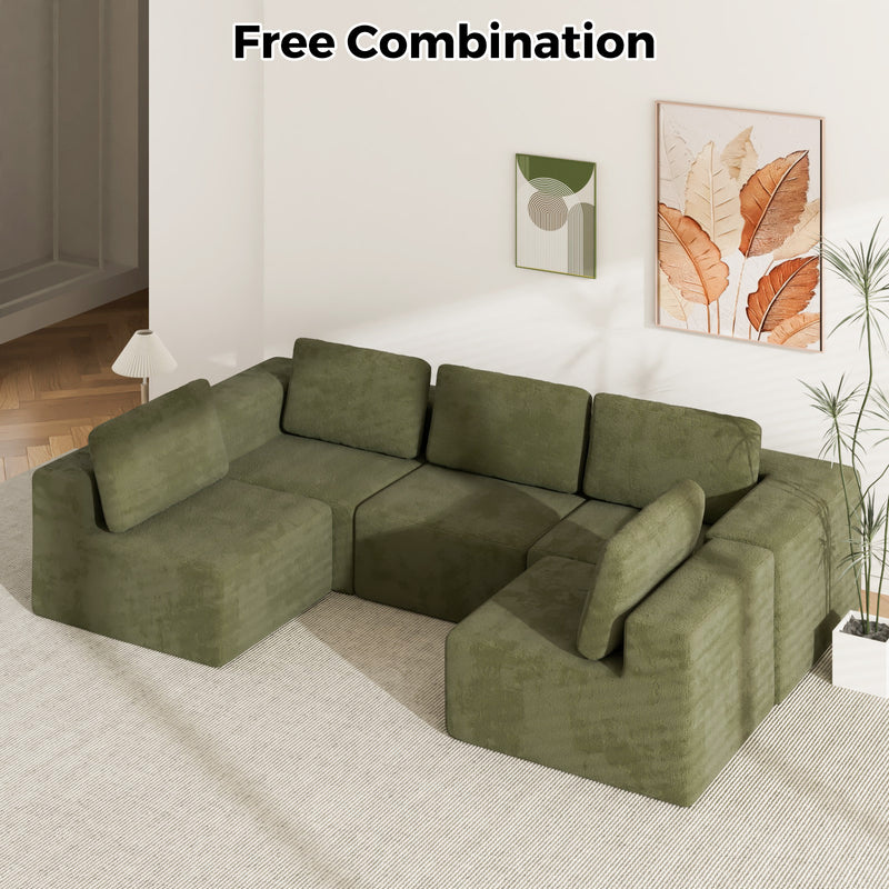 Advwin 415cm 5 Seater Sofa Convertible U Shaped Sofa Green