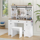 Advwin Farmhouse Vanity Desk with LED Mirror