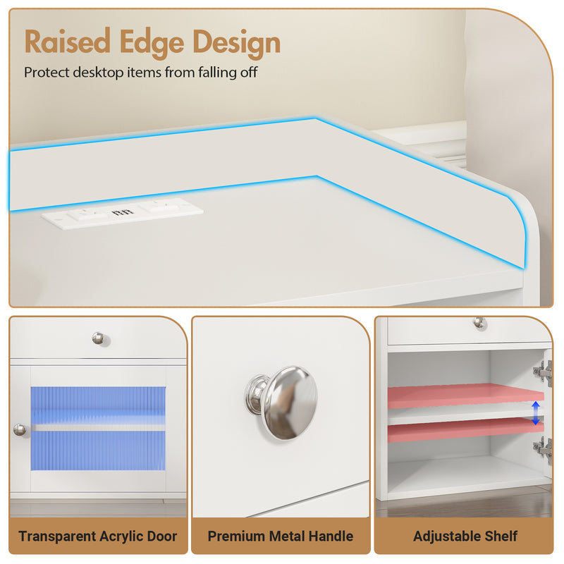 Advwin Bedside Table with Charging Station & LED Light