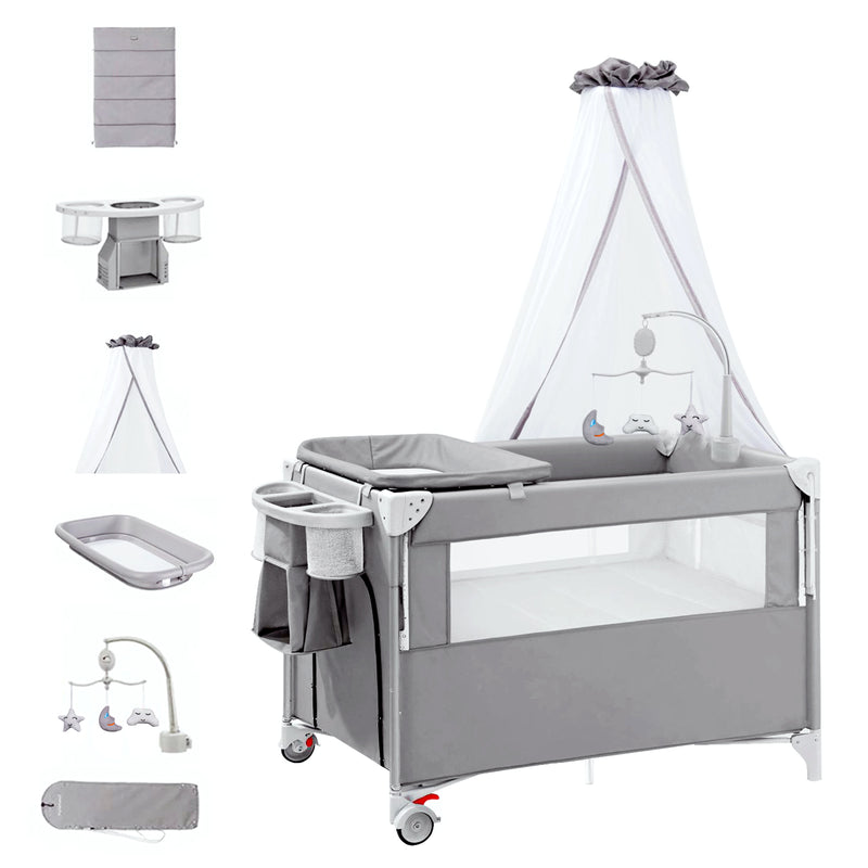 Advwin 4 in 1 Foldable Baby Portacot with Bassinet Grey