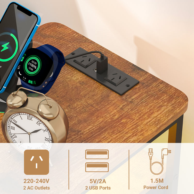 Advwin LED Narrow Bedside Table with Charging Station