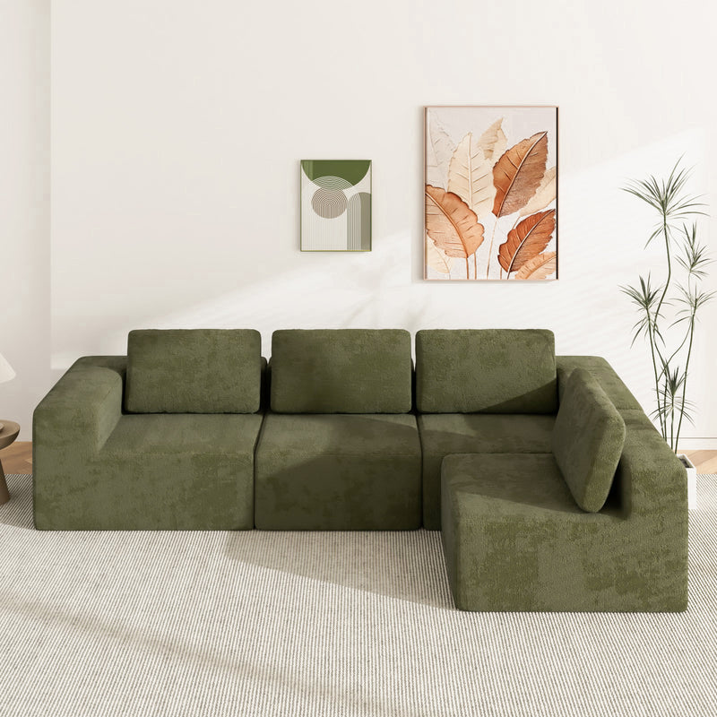 Advwin 340cm 4 Seater Sofa Convertible L Shaped Sofa Green