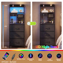 Advwin LED Bedside Table with Charging Station & 3 Drawers