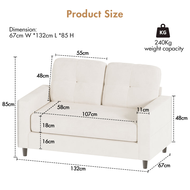 Advwin 2-Seater Sofa 132cm Loveseat Sofa Beige