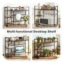 Advwin 3-Tier Desktop Organizer with Hooks Rustic Brown