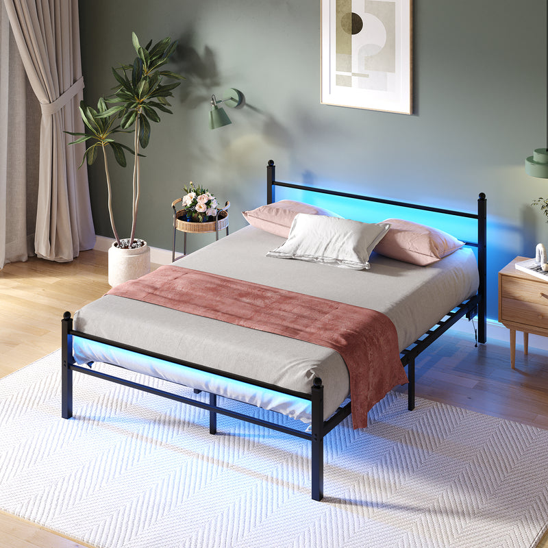 Advwin Metal Platform Bed Frame w/ Headboard Black
