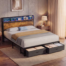 Advwin LED Bed Frame w/ Charging & 2 Drawers