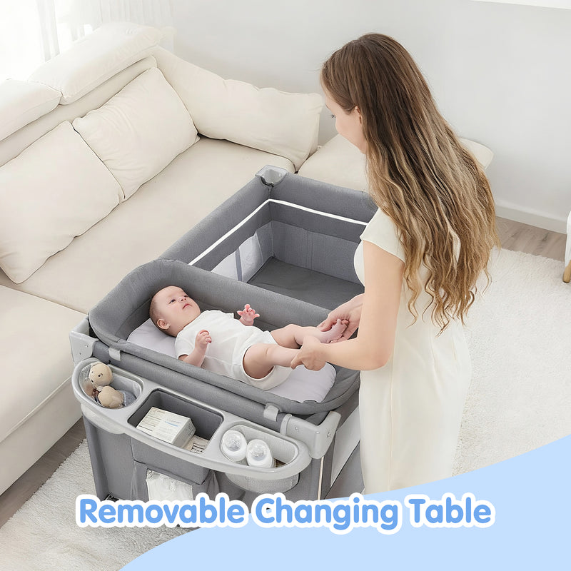 Advwin 4 in 1 Foldable Baby Portacot with Bassinet Grey