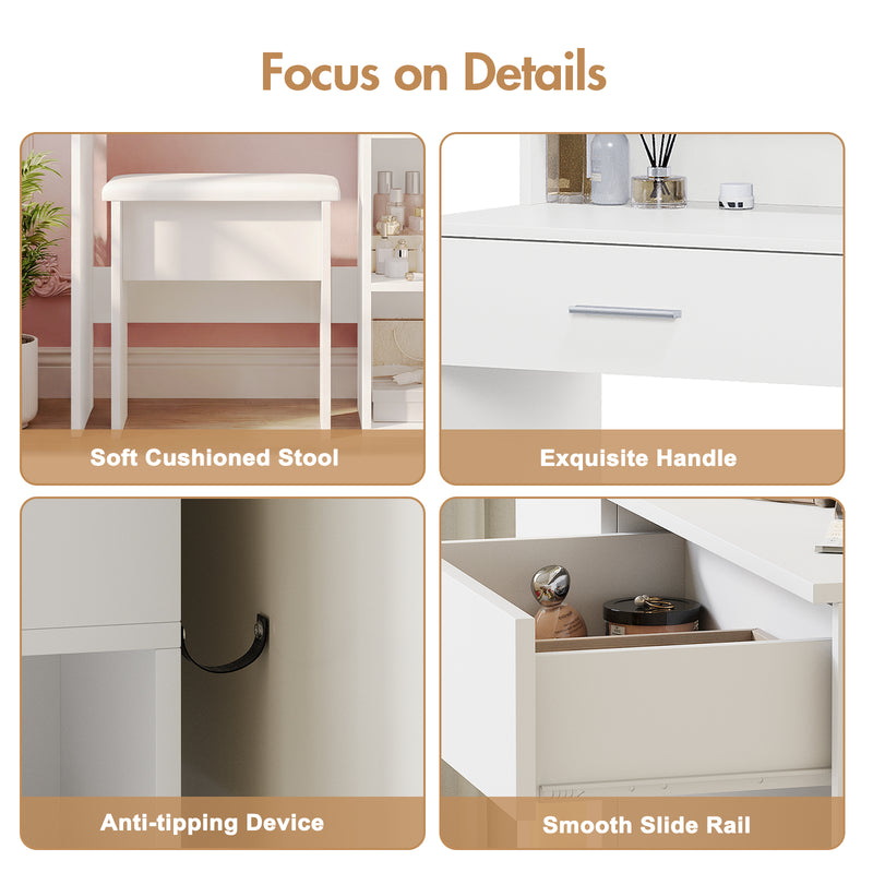 Advwin Dressing Table Set with 10 LED Bulb Mirror