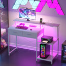 Advwin Gaming Desk with LED Lights Printer Storage Shelf