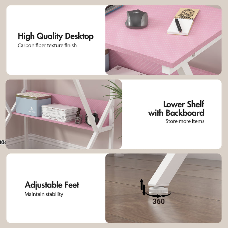 Advwin 80cm Computer Desk with Monitor Stand Pink