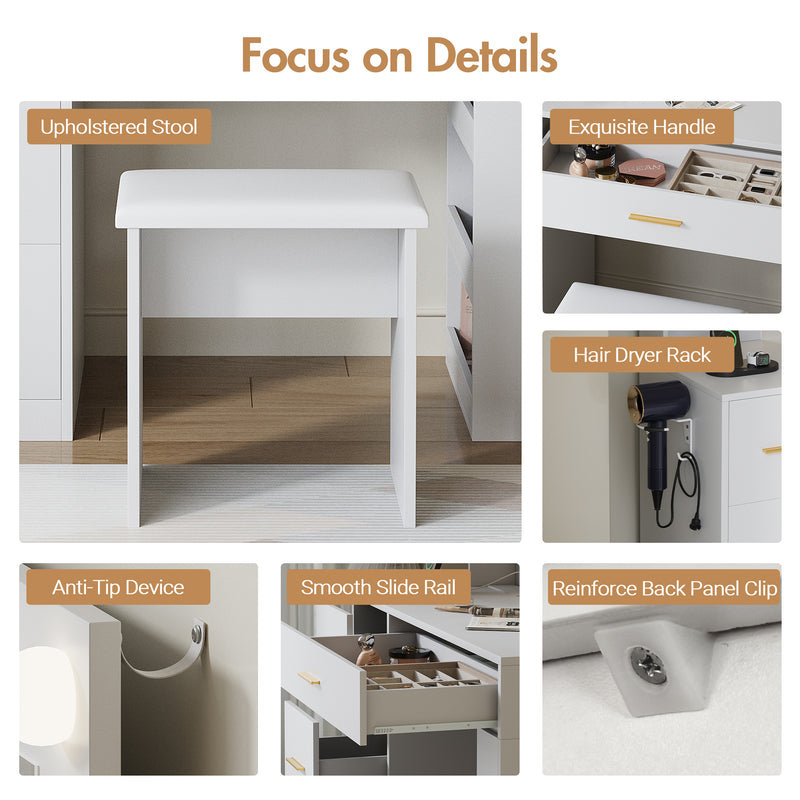 Advwin Vanity Desk with Lighted Mirror and Charging Port