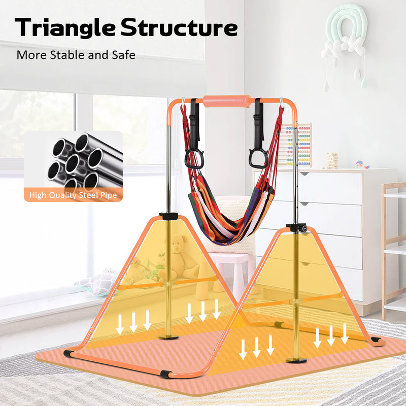 Advwin Kids Gymnastics Bar with Swing & Mat & Rings