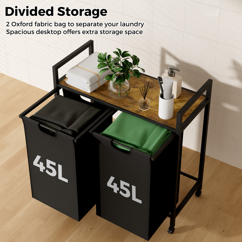 Advwin Laundry Hamper with Shelf & Removable Bags