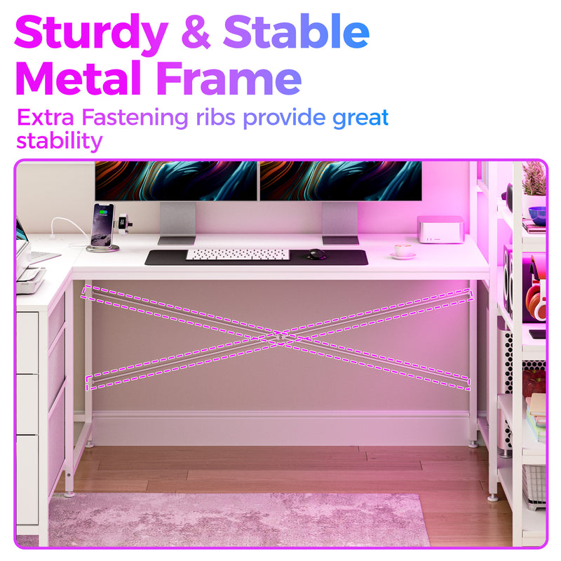 Advwin U Shaped Gaming Desk with LED Lights 164cm