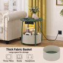 Advwin Round End Table w/ Charging Station & Fabric Basket