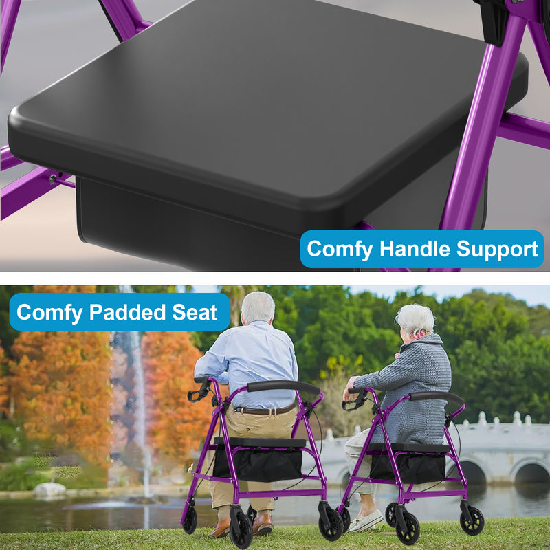 Advwin 4 Wheels Rollator Walker with Dual Brake System