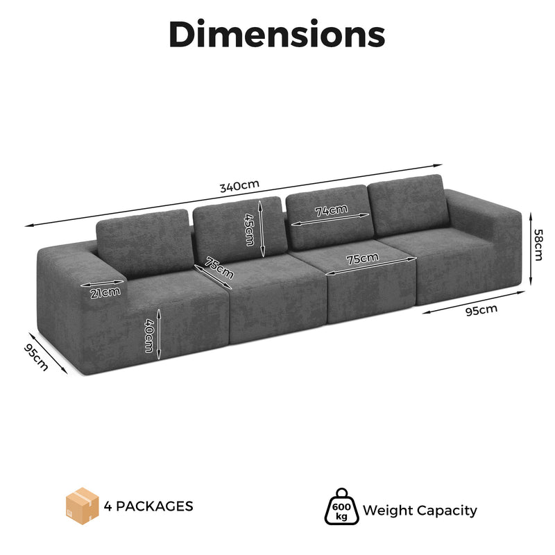 Advwin 4 Seater L-Shaped Chenille Modular Sectional Sofa