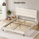Advwin Velvet Upholstered Bed Frame w/ Wooden Slats Beige