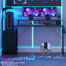 Advwin 150cm Gaming Desk with LED Lights & Storage Shelf