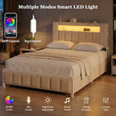 Advwin Bed Frame w/ LED Shelves & Charging Station