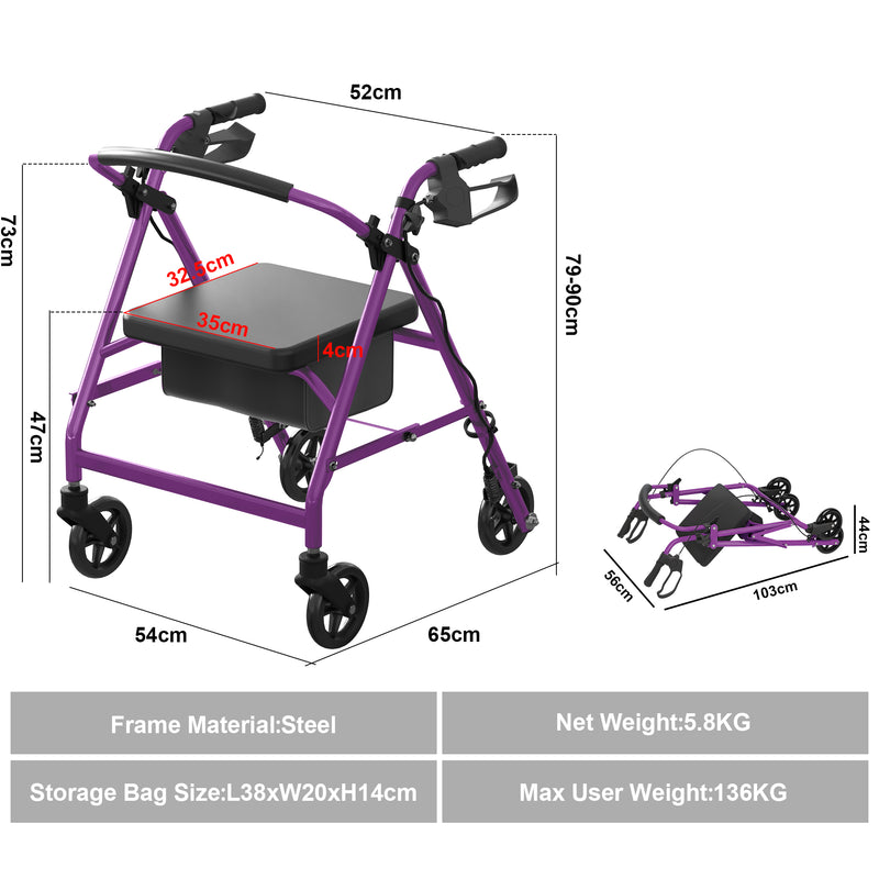 Advwin 4 Wheels Rollator Walker with Dual Brake System