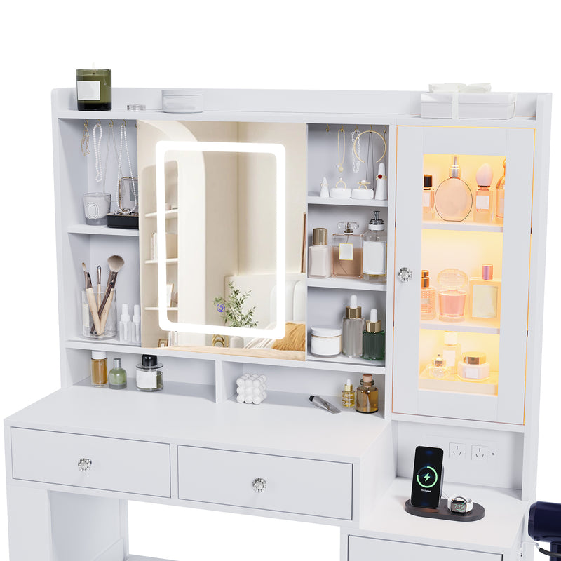Advwin Dressing Table Vanity Desk w/ Mirror RGB Cabinet