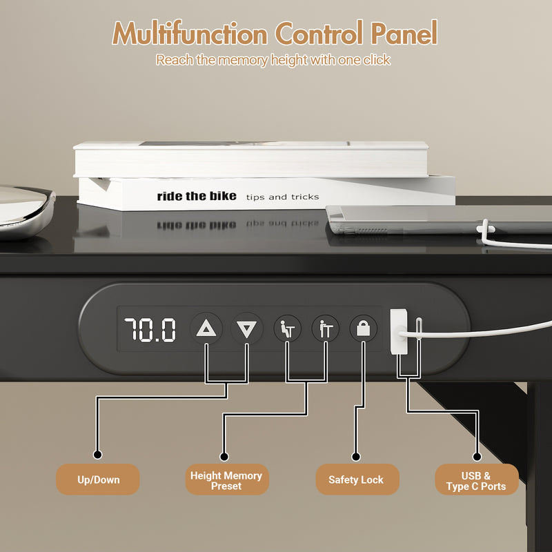 Advwin Electric Standing Desk with Drawer Glass Desktop
