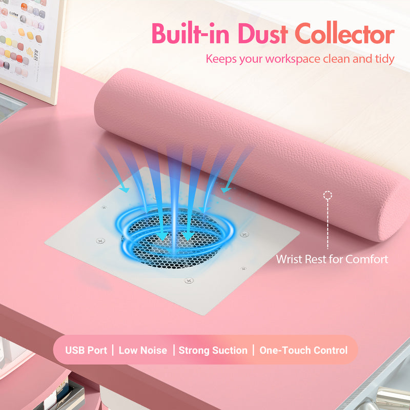 Advwin Manicure Table Glass Top w/Dust Collector