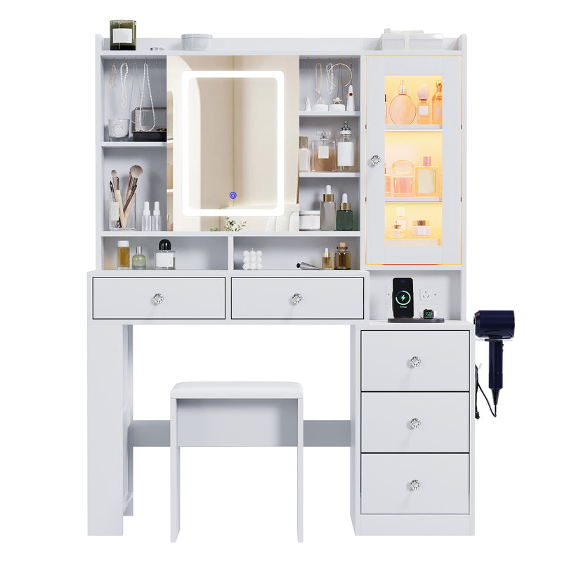 Advwin Dressing Table Vanity Desk w/ Mirror RGB Cabinet