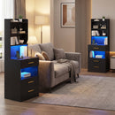 Advwin Set of 2 Tall Bedside Table with Charging Station