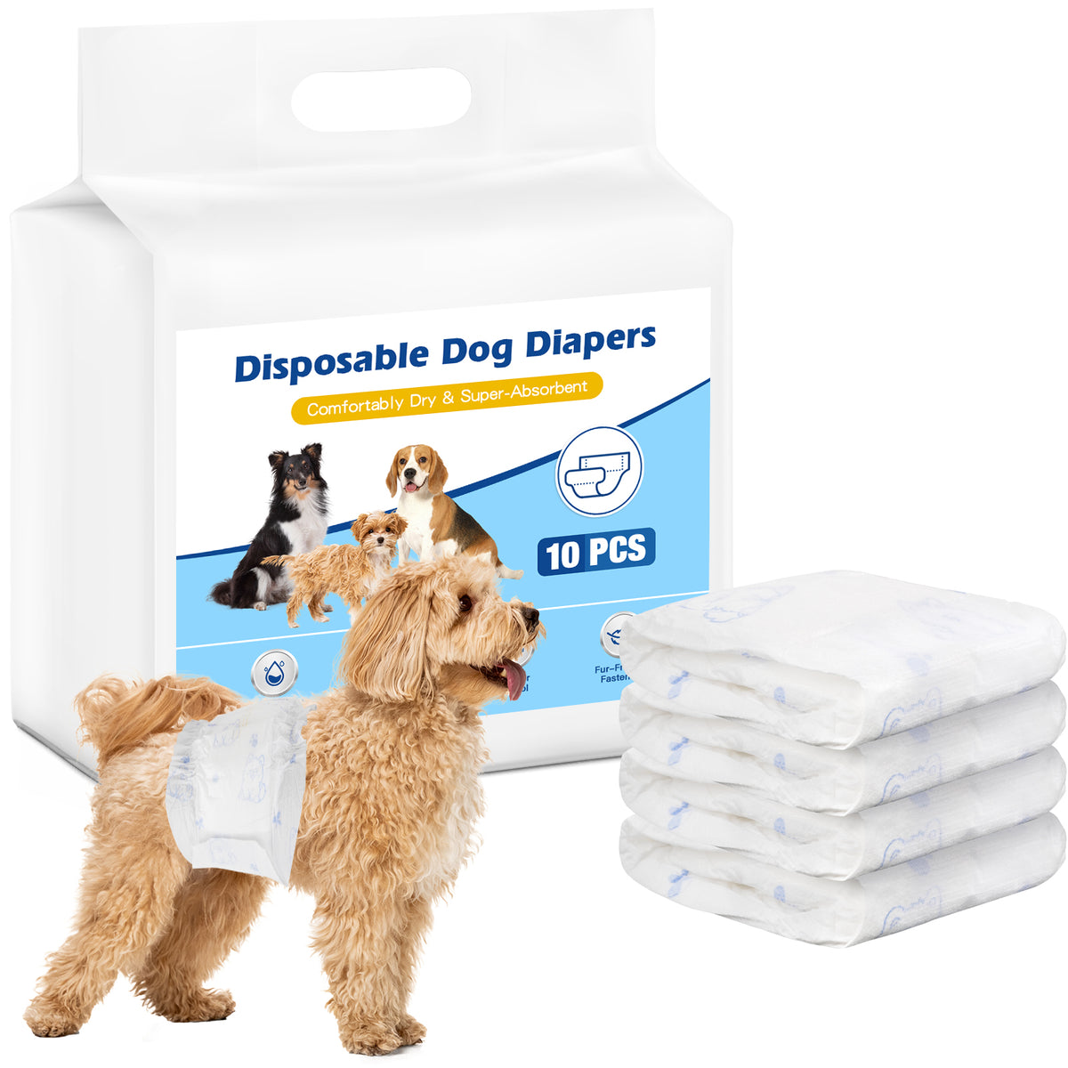 Advwin Disposable Male Dog Wraps Size Medium 10 Count