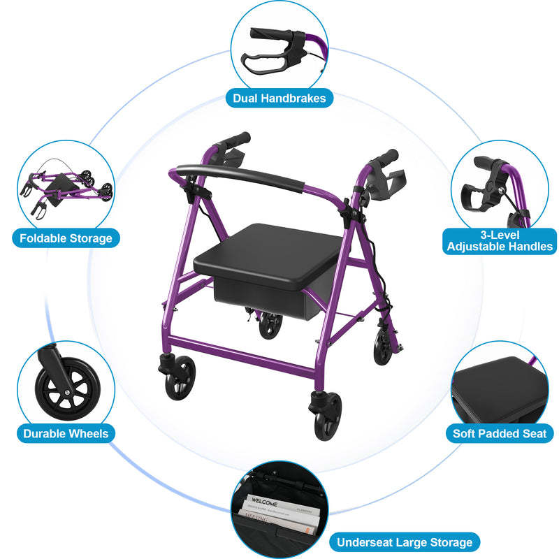 Advwin 4 Wheels Rollator Walker with Dual Brake System